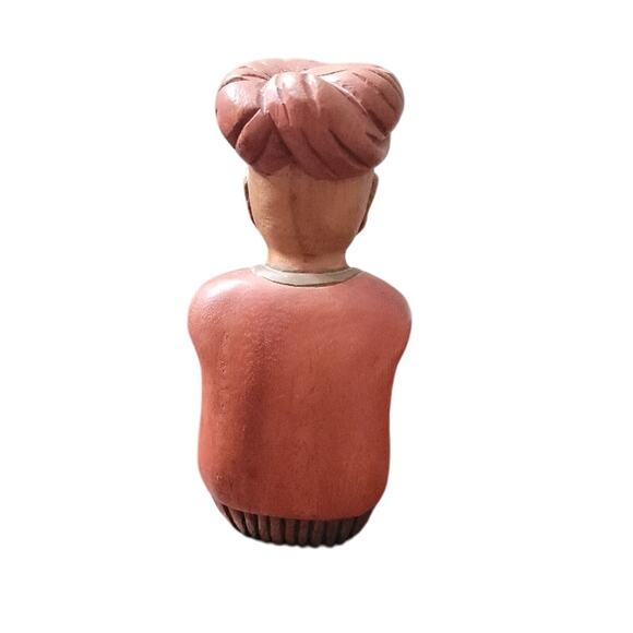 Vintage Hand Carved Wood Figure Man Turban Seated Pose Folk Art - Picture 5 of 8